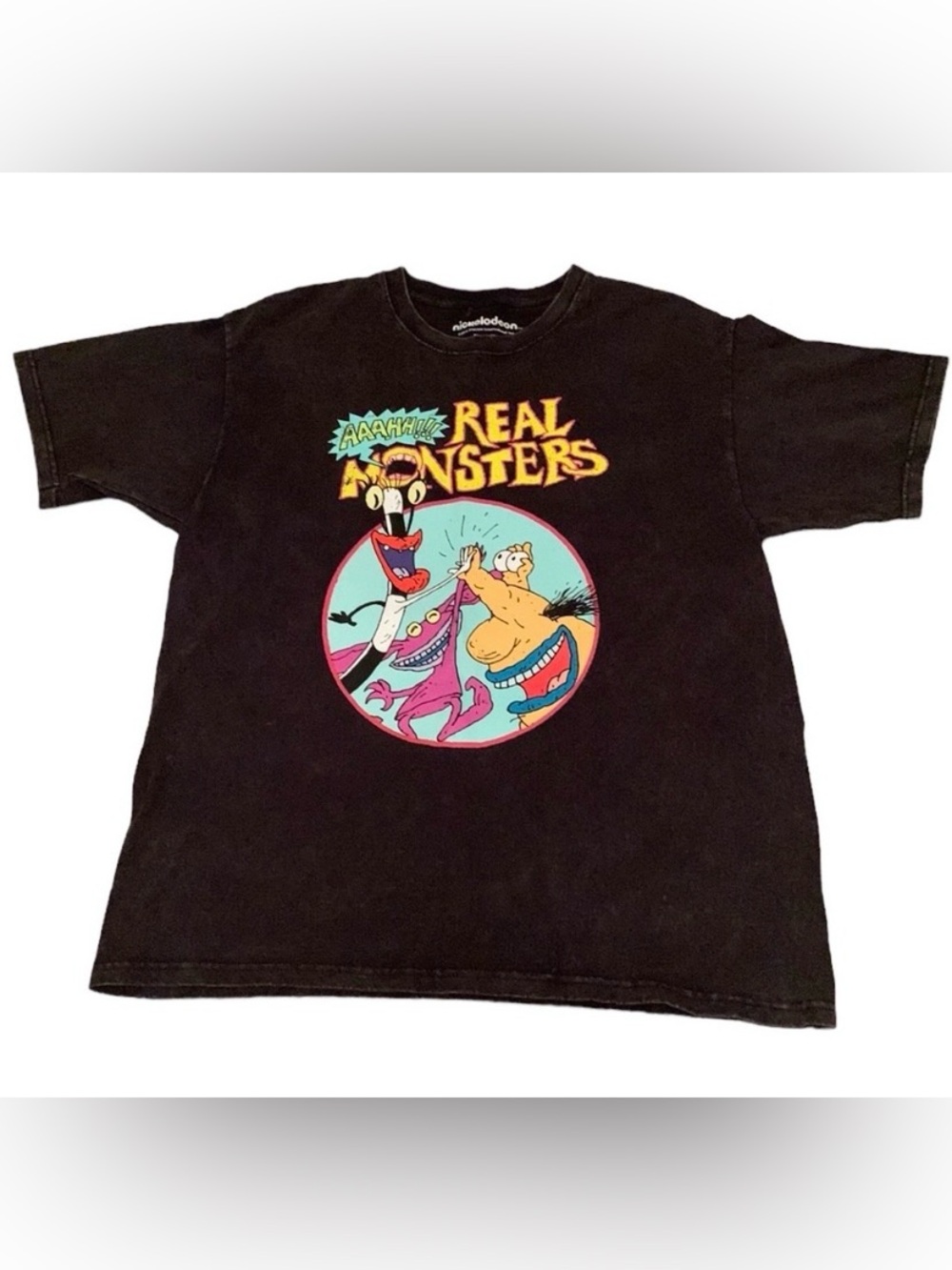 AAAHH!!! Real Monsters Nickelodeon Heathered Faded Black Tee Shirt Size Large